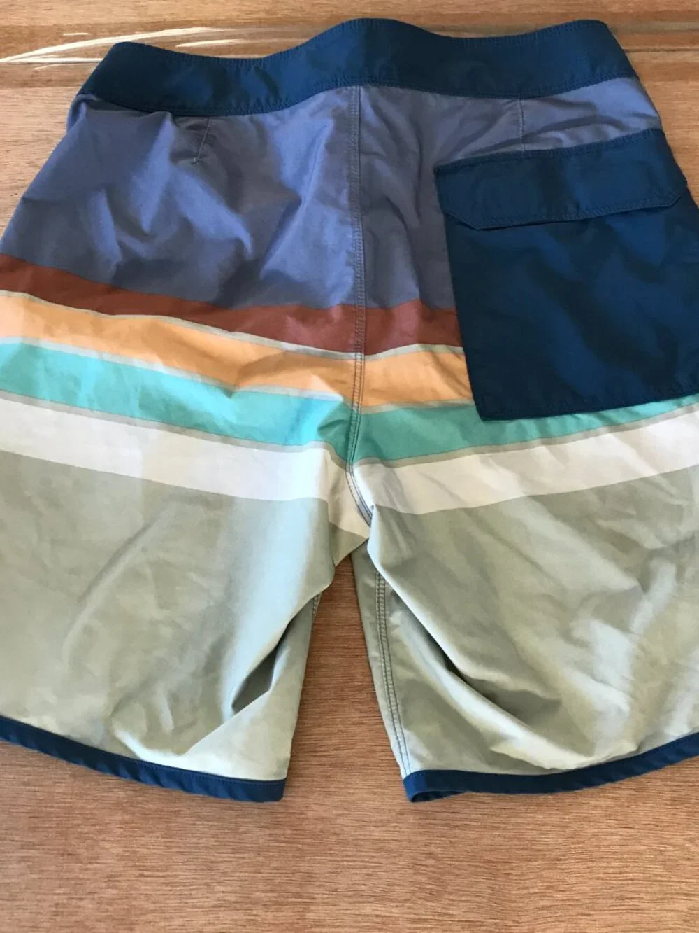 Patagonia Board Swim Shorts Men 28 Blue Striped Pocket Tie Waist Beach Outdoor